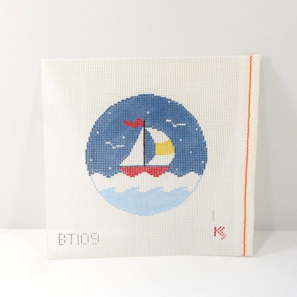 New Sailboat Needlepoint Canvas Needle Crossings Hand Painted Beach Decor - Picture 3 of 5